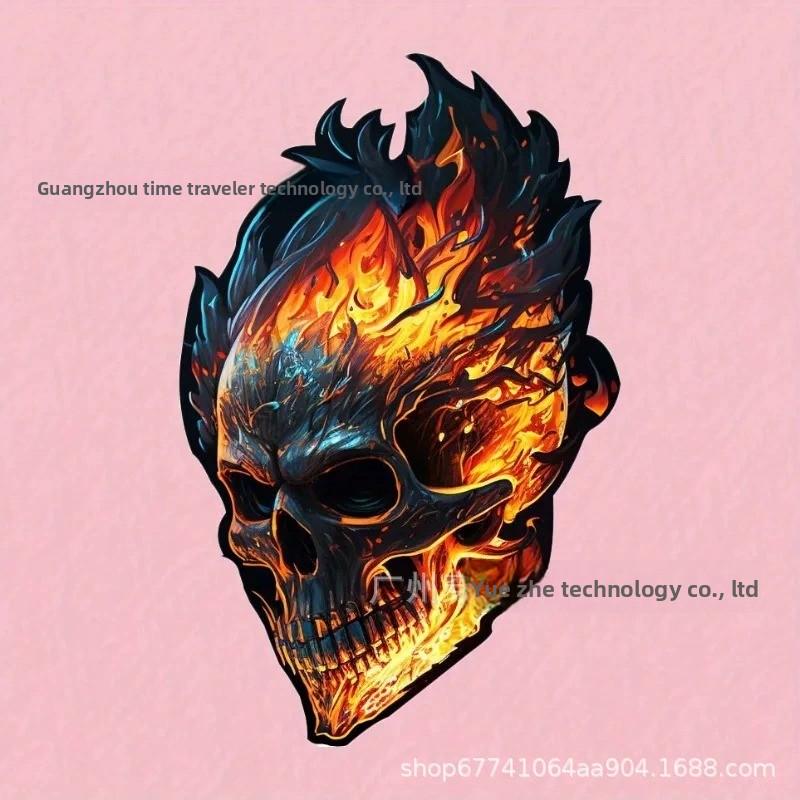 Pegatina de coche con diseño de calavera de fuego para ventana y carrocería, adhesivo de vinilo duradero