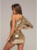 Sequin One-Shoulder Slim Fit Bodycon Dress - Long Sleeve, Perfect for Christmas & Birthday Parties
