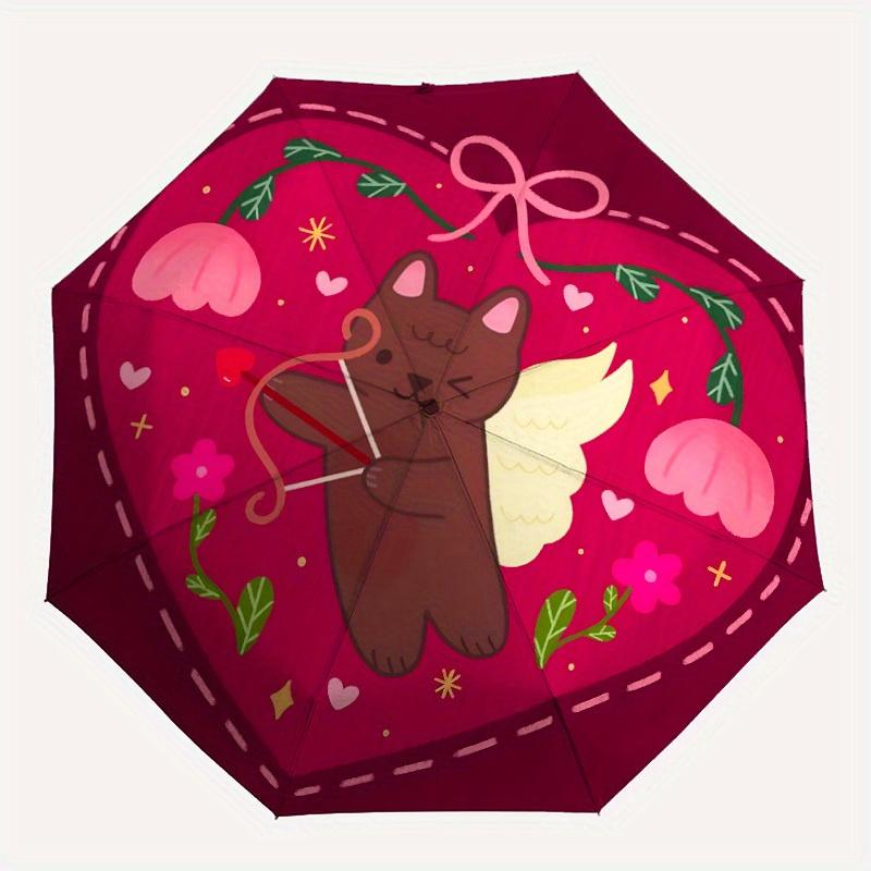 

1pc Cupid Cat Automatic Open/close Folding Umbrella, Compact Portable Travel Umbrella, Perfect Birthday/Christmas, Cute Umbrella, Durable Co