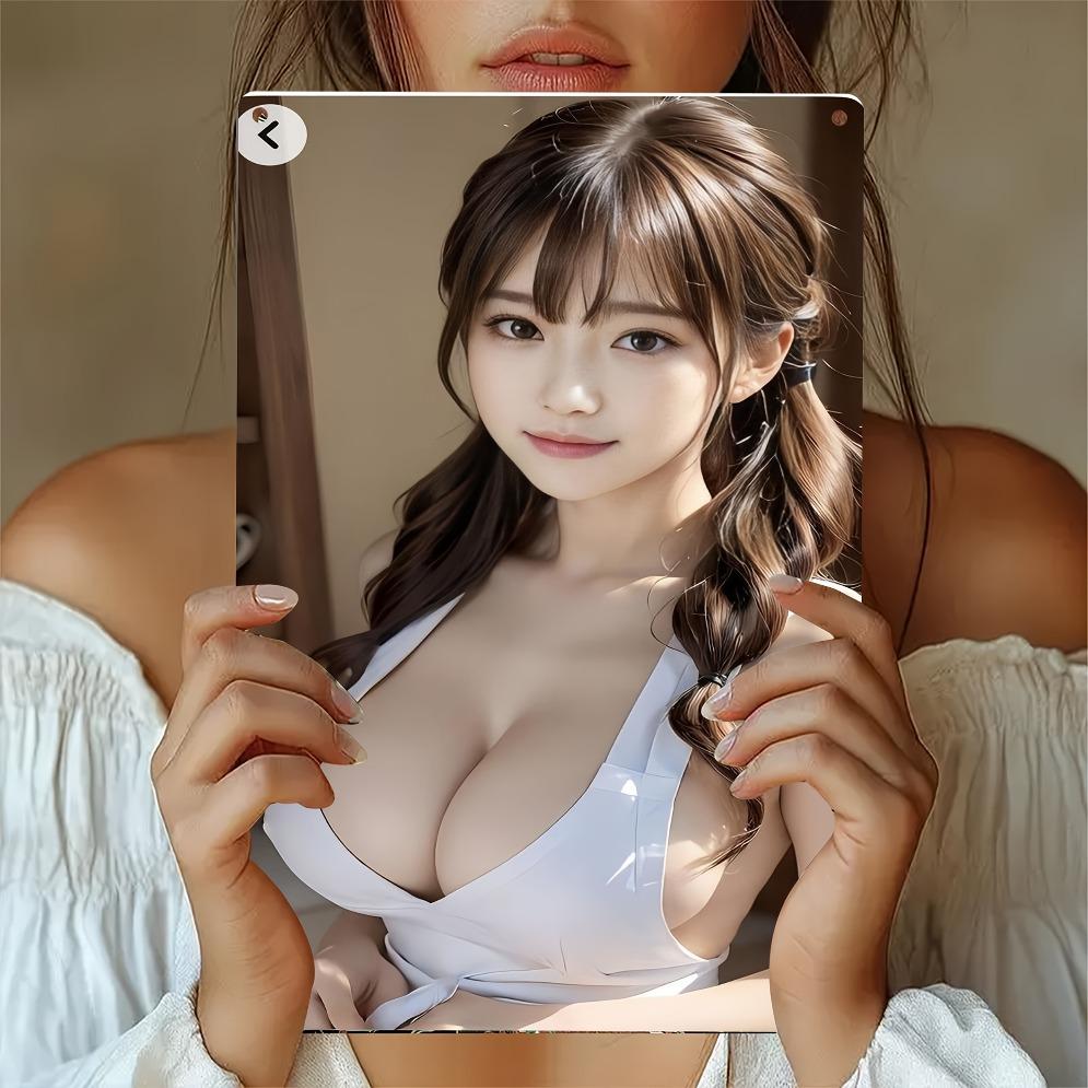 1PC 2D Metal Tin Sign Vintage Girl Wall Art, Pre-Drilled Weatherproof Iron Plaque for Indoor Outdoor Home Garden Decor (20x30cm)