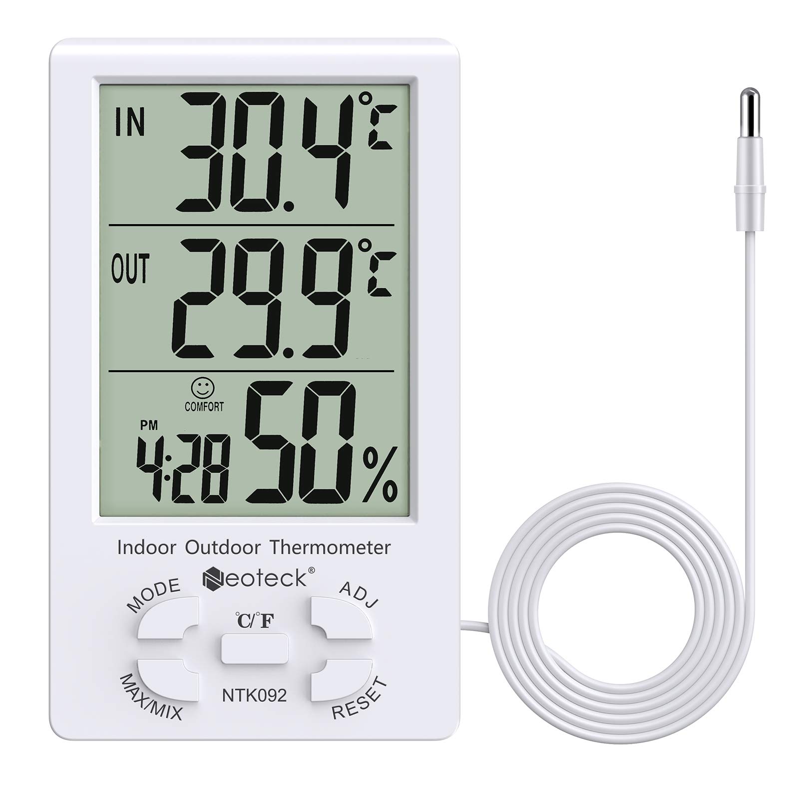 

Neoteck with LCD Digital Temperature and Humidity for Home Heatstroke Prevention 3m Thermo-Hygrometer ±1°C Accuracy, Sensor, Indoor/Outdoor