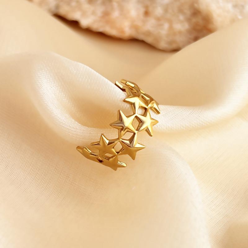 2026 Neue Edelstahl Doppel Schicht Stern Wasserdichte Ringe für Frauen Gold Farbe Geöffnete Sternringe Süße Hochzeits Schmuck Geschenke