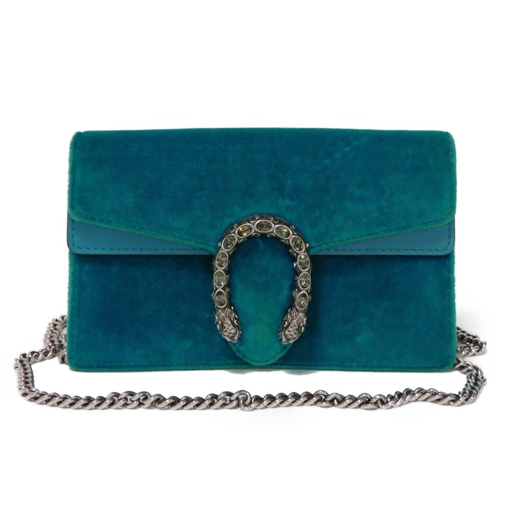 Used Dionysus Super Mini Bag 9539 476432 K4DNN 4471 7921 Tiger Head Crystal Velvet Turquoise Women's from Japan