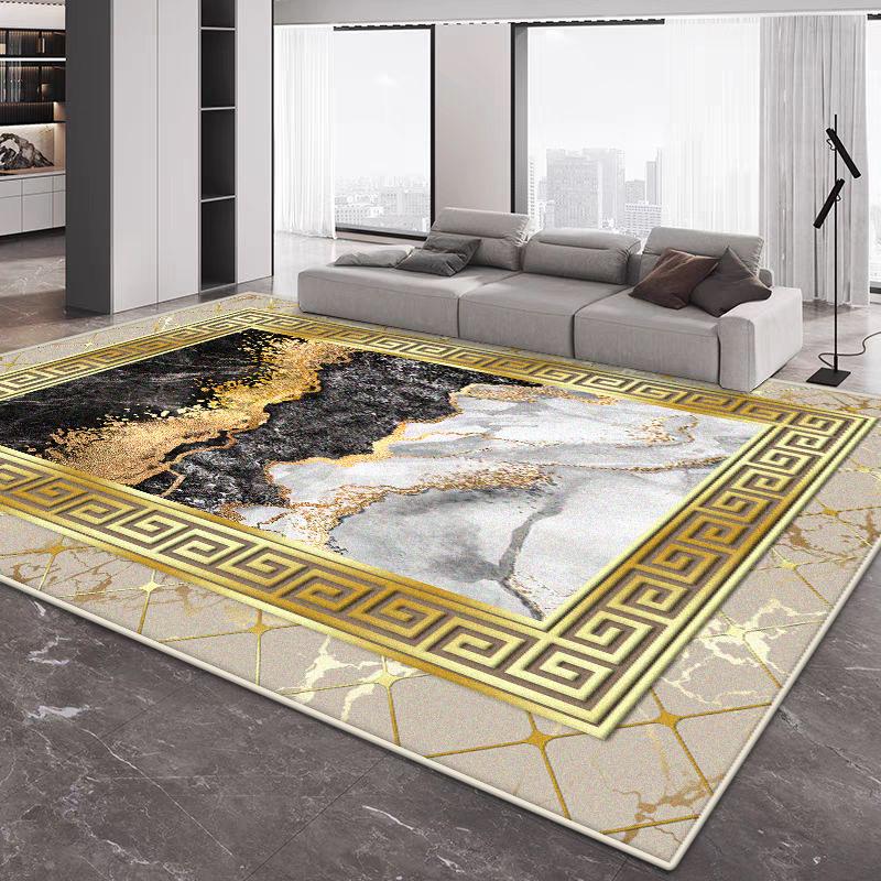 Modern Big Size Home Decoration Luxury Living Room Rug Golden Border Non-slip Sofa Table Mat Easy Clean Cloakroom Lounge Carpet