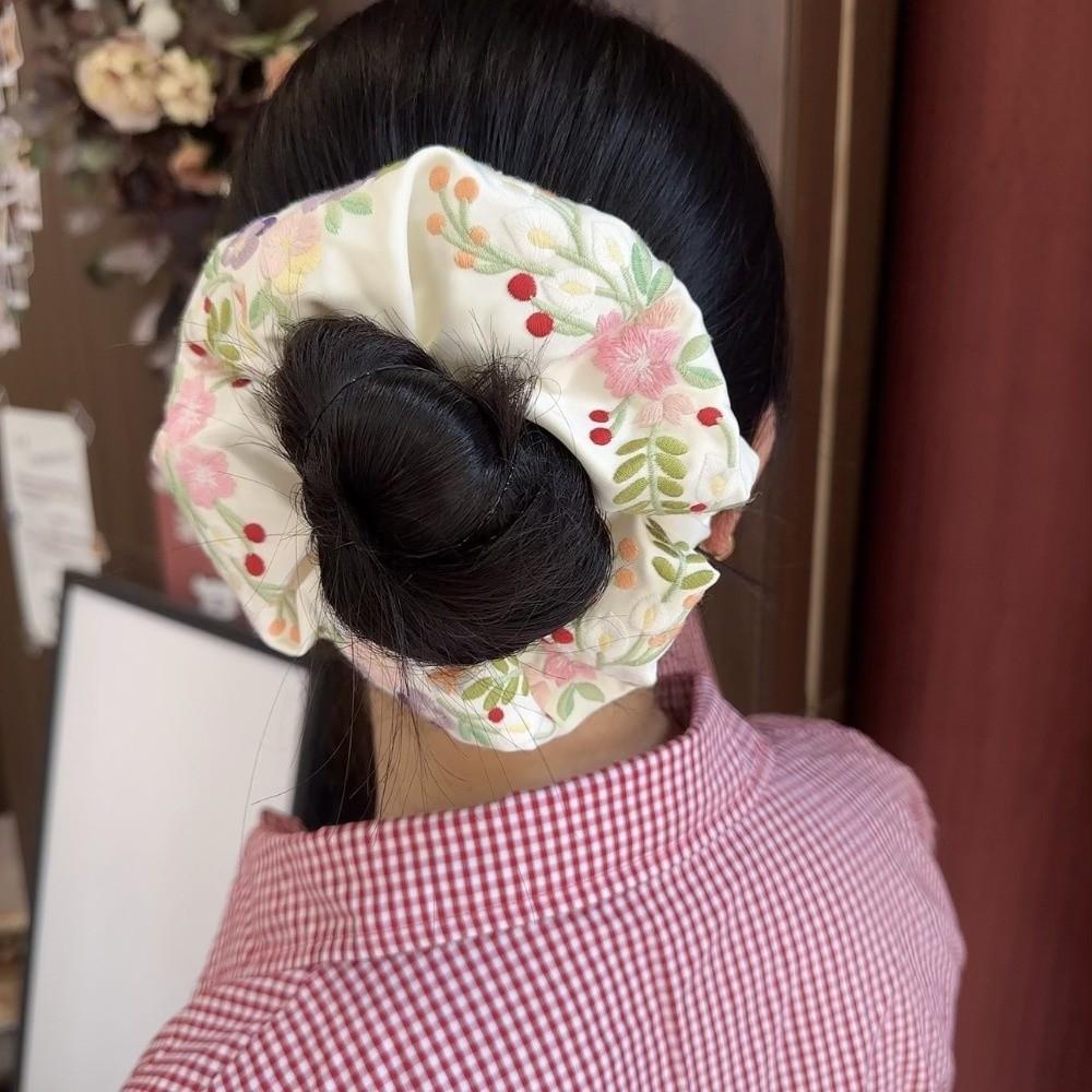 Satin Embroidery Hair Scrunchies Colorful Hair Ropes Elegant Floral Scrunchies  Rubber Bands