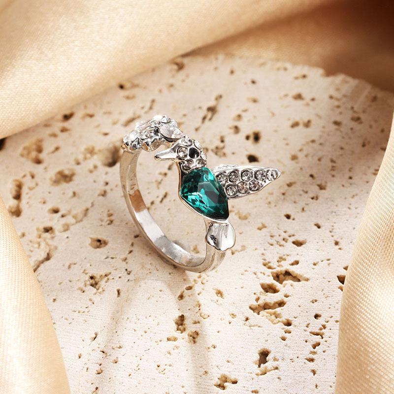 Elegant Natural Blue Stone Adjustable Hummingbird Rings for Women Glass Filled Rings Female Engagement Wedding Party Jewelry