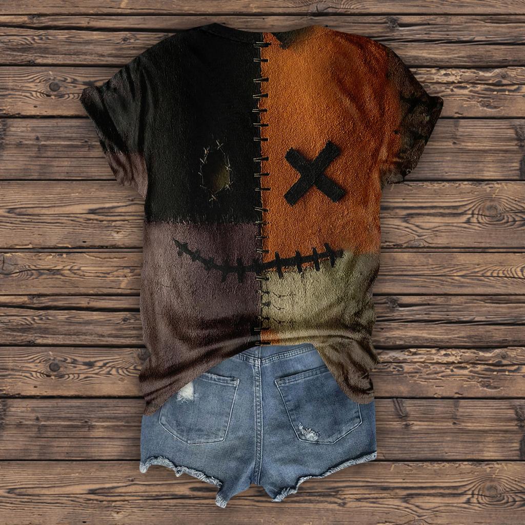 Women's Fashion Casual Three-quarter Sleeve Halloween Letters,  Face Print Top