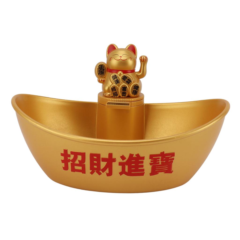 Gold Ingot Solar Energy Lucky Cat Ornament Solar Wealth Welcome Waving Hand Fortune Cat Statue Good
