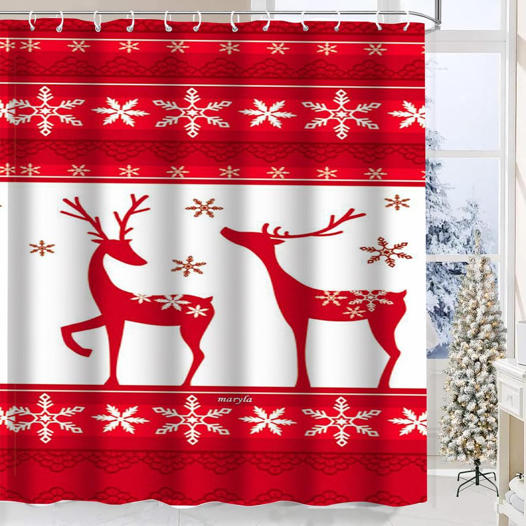 Christmas Reindeer Bathing Curtain Bathroom Shower Curtain Waterproof With 12 Hooks Fishes Home Deco Free Ship