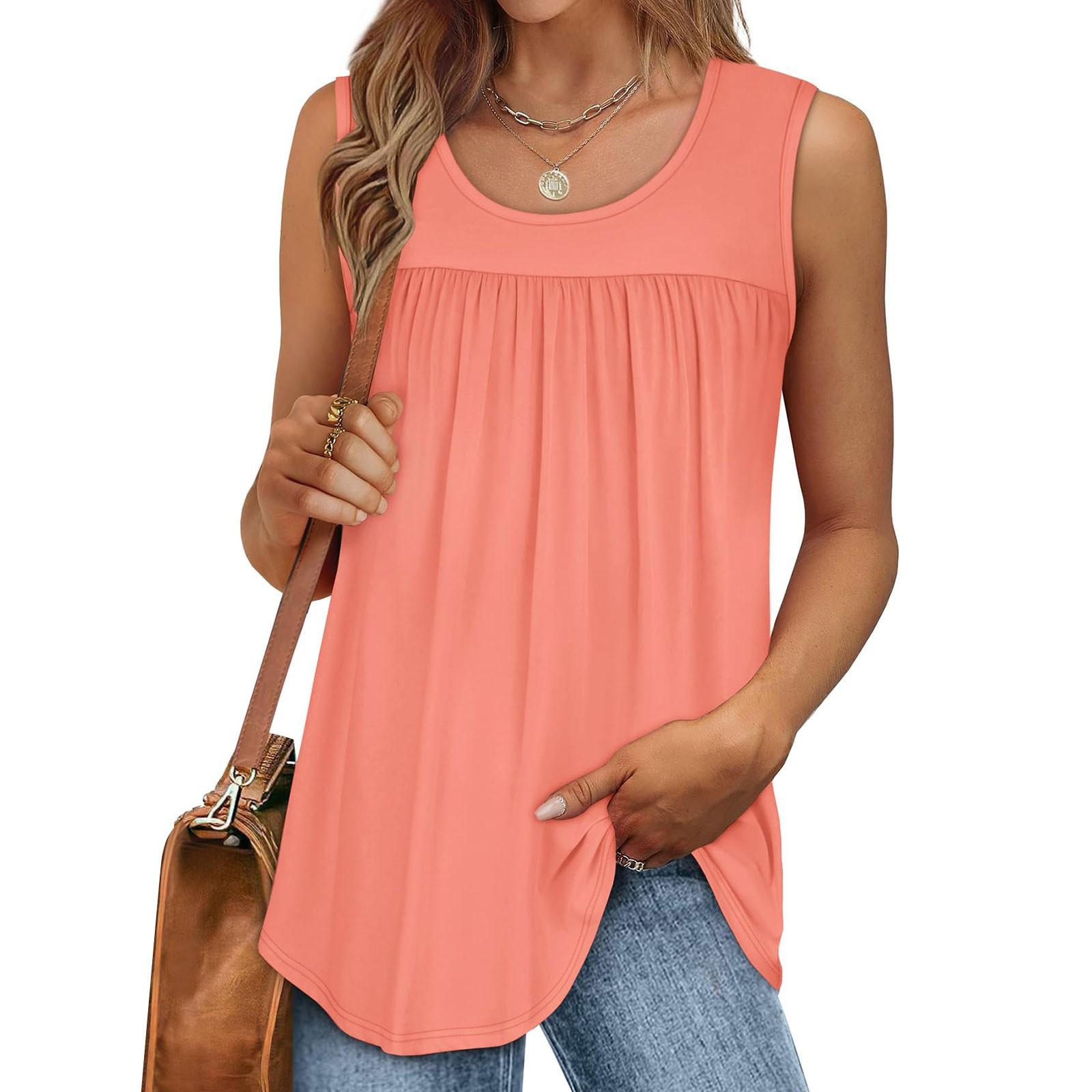 

Женский повседневный свободный однотонный топ без рукавов с круглым вырезом, летние майки для женщин, майка-камисоль без рукавов, базовые однотонные топы XL арбуз красный