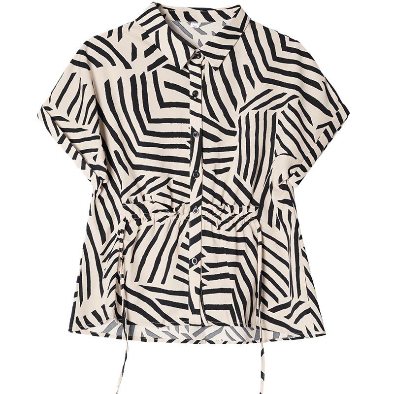 Elegant Striped Short Sleeve Blouse for Middle-Aged Women 3XL