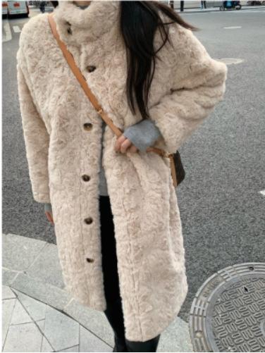 Lamb Wool White Cotton-Padded Coat Women'S Winter Year Thickened Medium And Long Wool Imitation Fur Coat