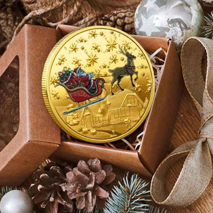 Christmas Commemorative Coin Vintage Style Iron Collectible Coins with Santa Claus Reindeer Pattern Xmas Souvenir Party Gifts