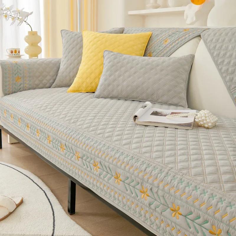 Soft Wash Cotton Sofa Cover Luxury Style Sofas Cushion for Living Room Four Seasons Universal Combination Embroidery Couch Towel
