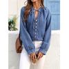 Plus Size Women's V-Neck Denim Jacket with Button Detail - Casual Washed Blue Style