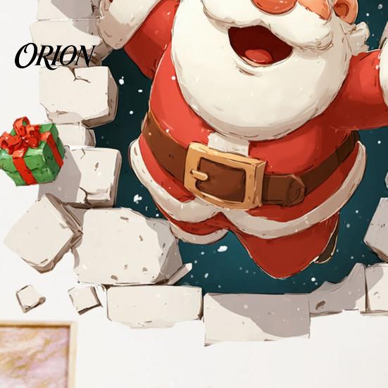 Indoor Outdoor Holiday Decor 3D Santa Claus Christmas Wall Decals, Break Through Reindeer Festive Murals Window Stickers, Removable Winter Decorations