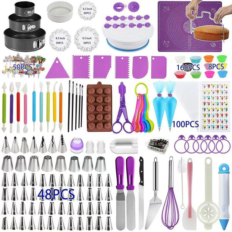 407 Or 542 Piece Cake Decorating Kit With Turntable Piping Tips Non-Stick Baking Pans Home Bakery DIY