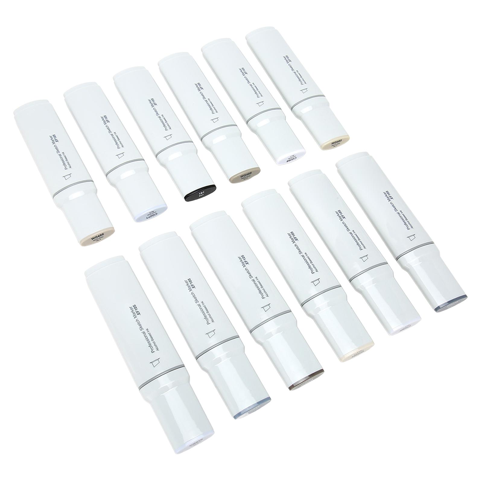 Wide Tip Markers Refillable Ink Even Inking Alcoholic Paint Marker for Paper Plastic Wood Glass 12pcs Gray Series