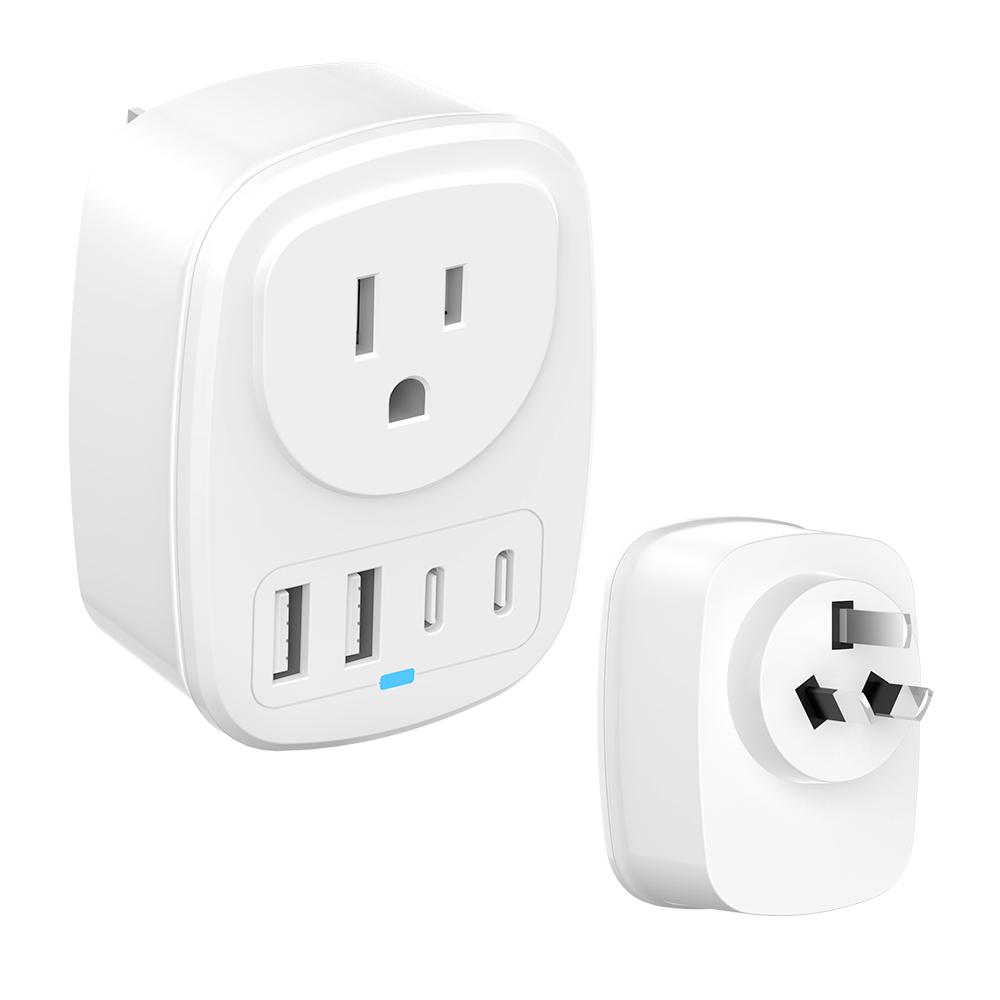 Universal Travel Adapter With 2 USB Ports 2 Type-C Charging All-in-one Travel Adapter EU/UK/US/AU Plug for Travel Power Adaptor
