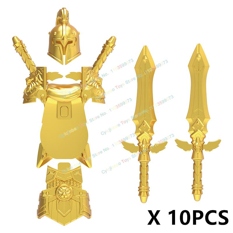 DT017 Chevaliers d'or Médiévaux Soldats en armure lourde Figurines Accessoires Blocs de construction Jouets pour enfants cadeaux