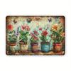 Whimsical Floral Garden Metal Plaque, Vintage "Potted Flowers & Butterflies" Decor,Home Art Accent for Gardening&Shabby ChicFans
