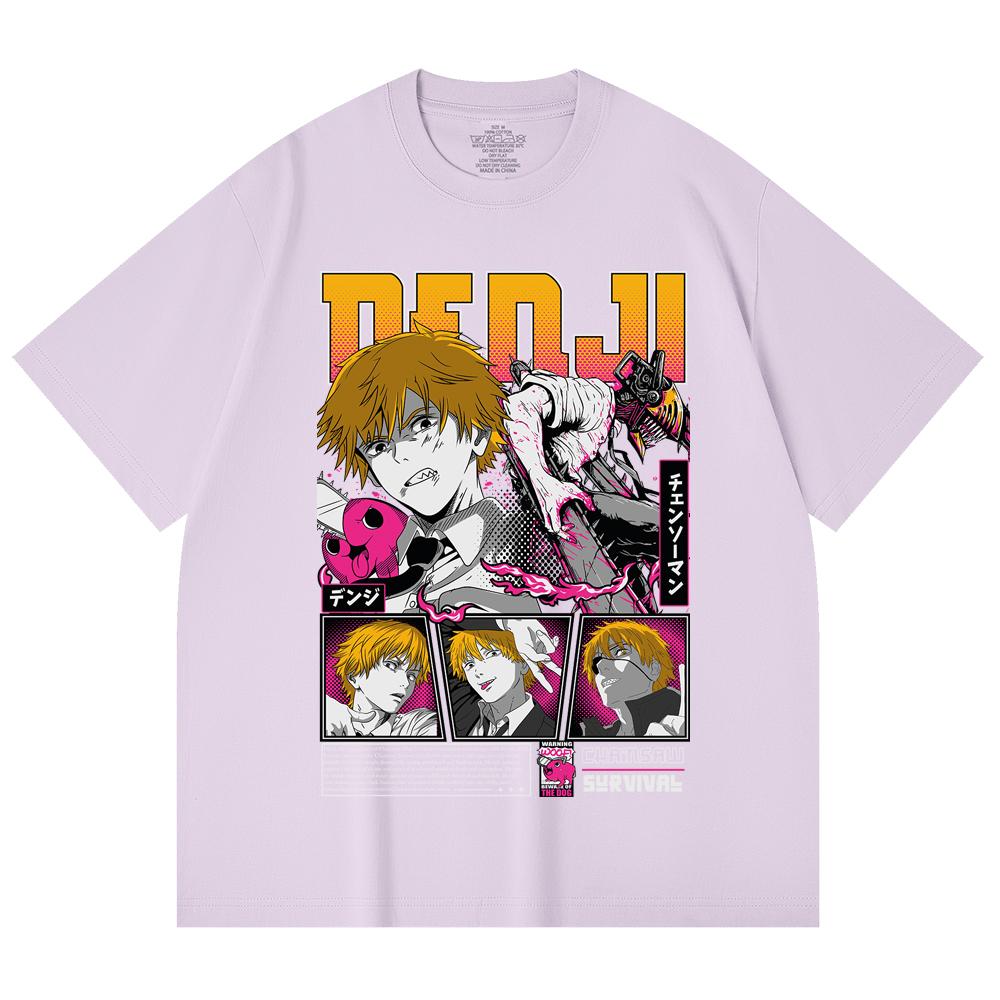 230 Gsm 100% Cotton Chainsaw Man V35 Denji Pochita Print Unisex Heavy Cotton T Shirt