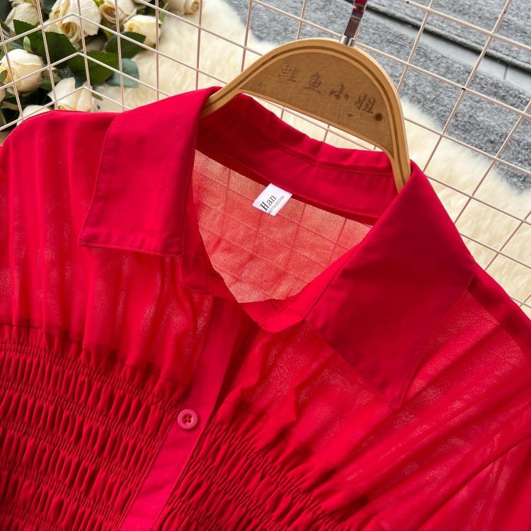 Women's Casual Dresses - Spring Autumn Women Vintage Draped Long Maxi Dress A Line Single Breasted Long Sleeve Turn Down Collar Red Green Purple