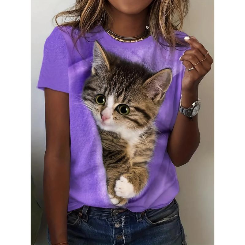 Cute Cat 3D Print O-Neck TShirt Women Tee Short Sleeve T-Shirt for Spring Summer Streetwear T-Shirts