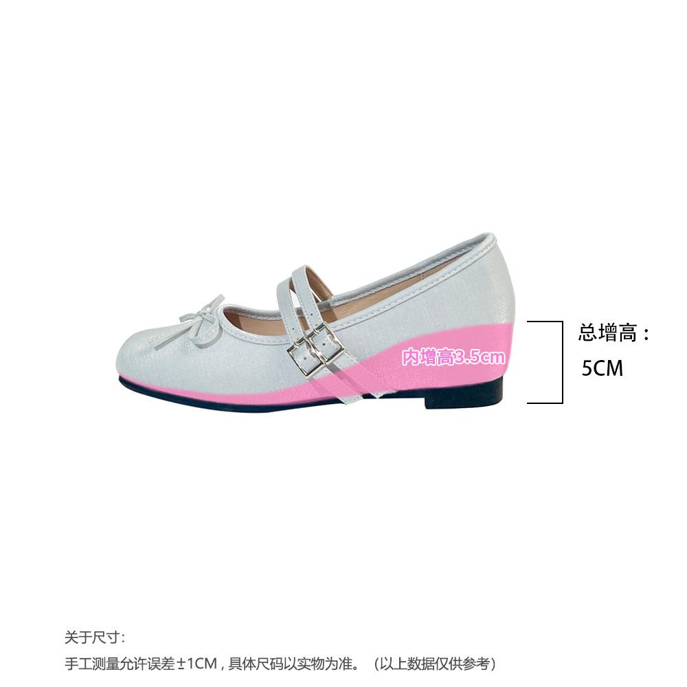 Augmentation de la hauteur intérieure Chaussures simples argentées françaises pour femmes Bout carré Nœud Ouverture légère Été Luxe léger Sens élevé Sangle Mots Mary Jane