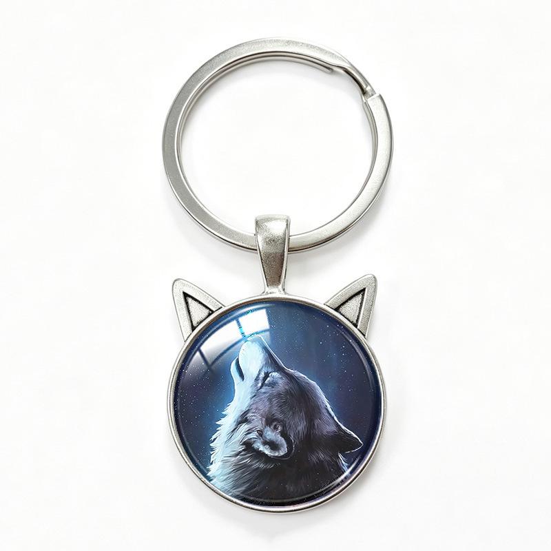 Lone Wolf Cat Ear Time Gem Keychain - Retro Style Unisex Alloy Keyring