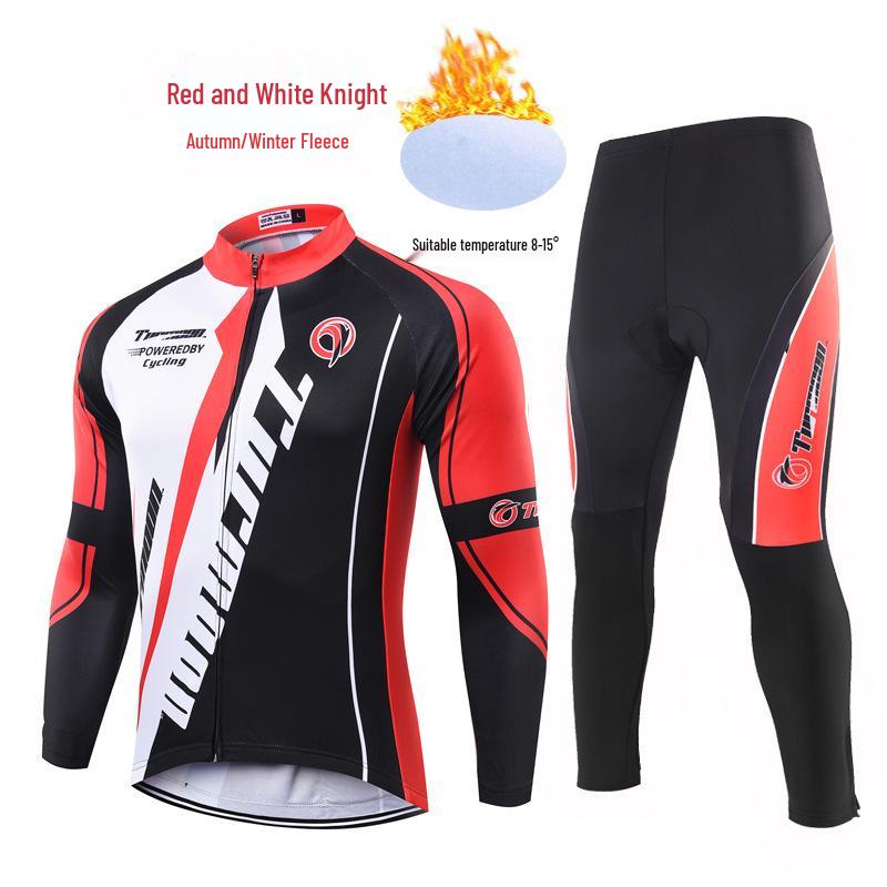 Unisex Fleece-Lined Cycling Set: Long Sleeve Top & Pants for Autumn/Winter