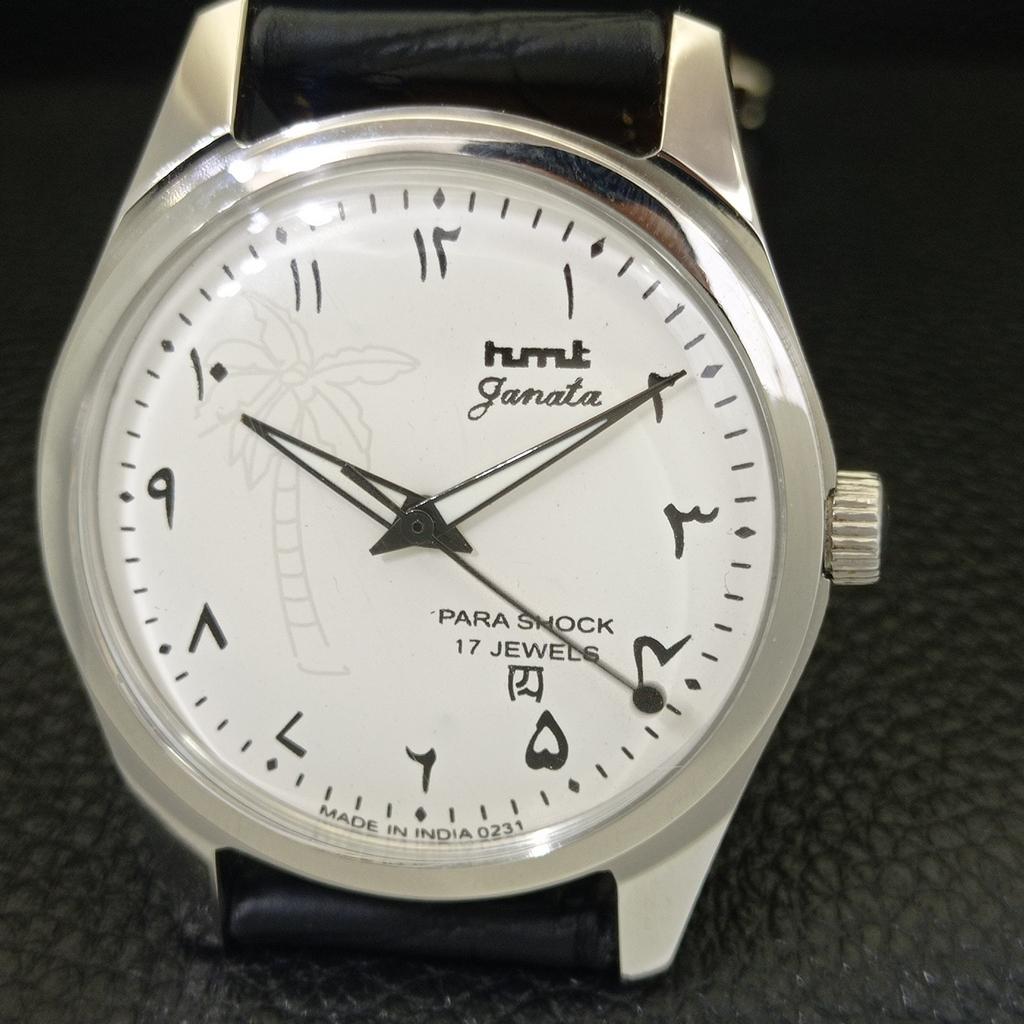 VINTAGE HMT JANATA HAND-WINDING INDIAN MENS ARABIC WHITE DIAL WATCH a440934-4 HT-a440934