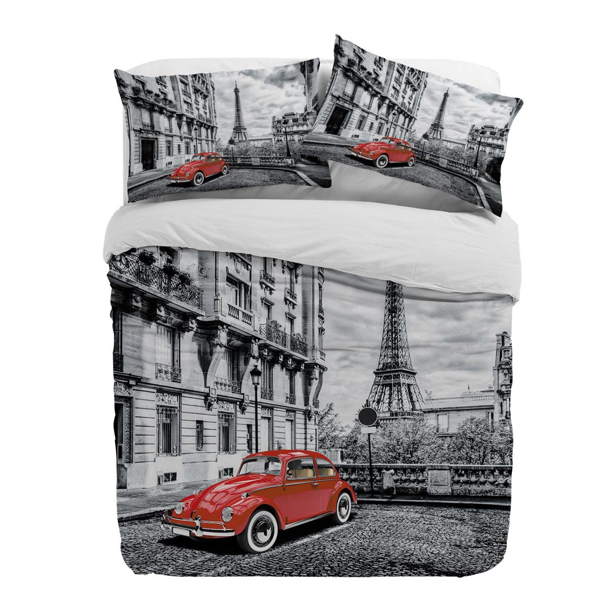 

Red Vintage Car Paris Tower Street Duvet Cover With Pillow Case Custom 3pcs Bedding Set Quilt Cover Double Bed Home Textile (135x200cm)