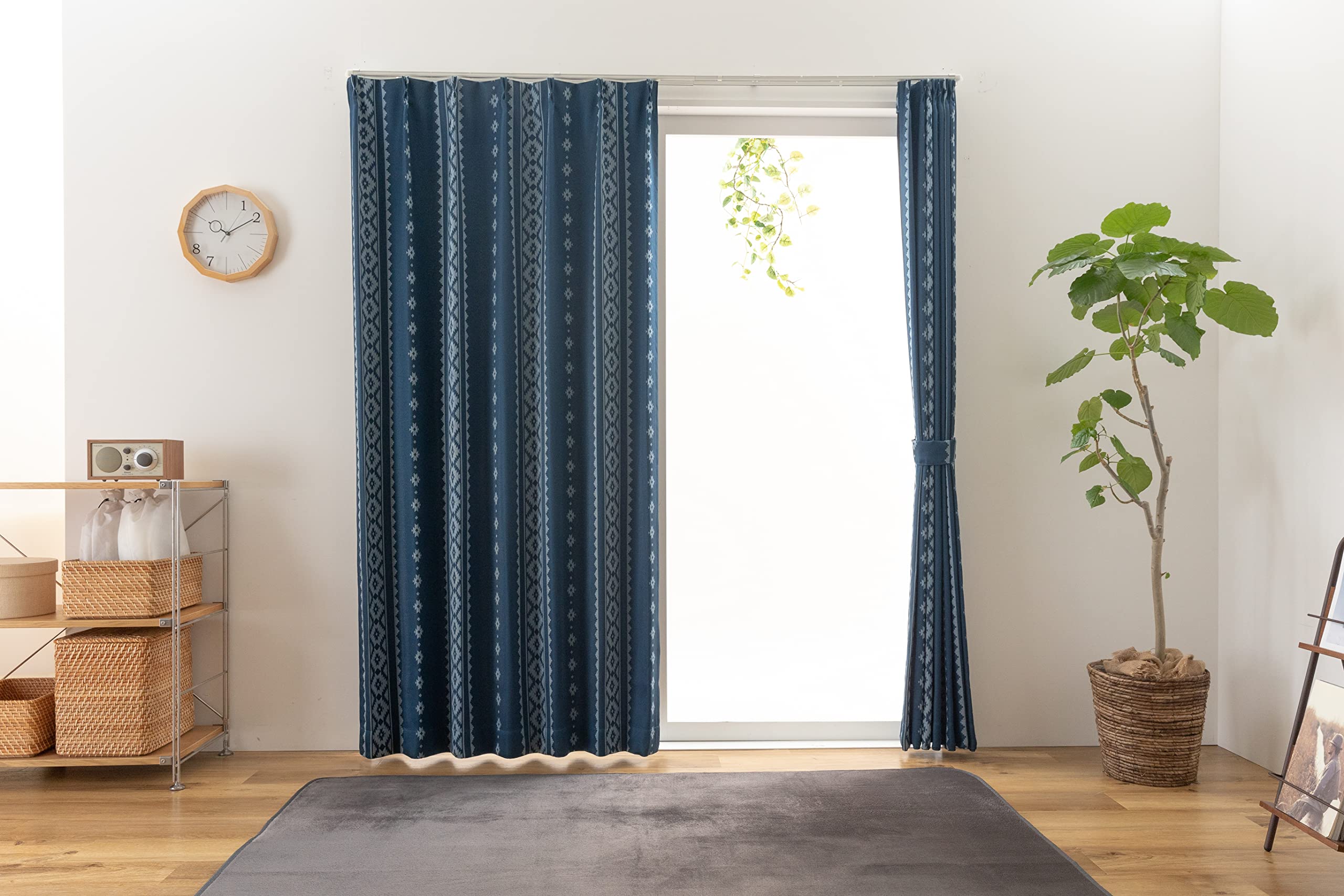 

Univer Drape 200cm Wide x 178cm 1 Level 2 Light Shape Fork Curtain, Long, Panel, Blocking, Memory, Washable, Navy,