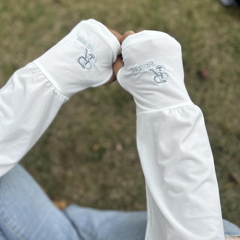 Ice Sleeves, Men's Style, Summer Thin Style, Embroidered Ice Silk Sunscreen Sleeves, Fishing and Cycling, Sun Shading Arm Sleeves