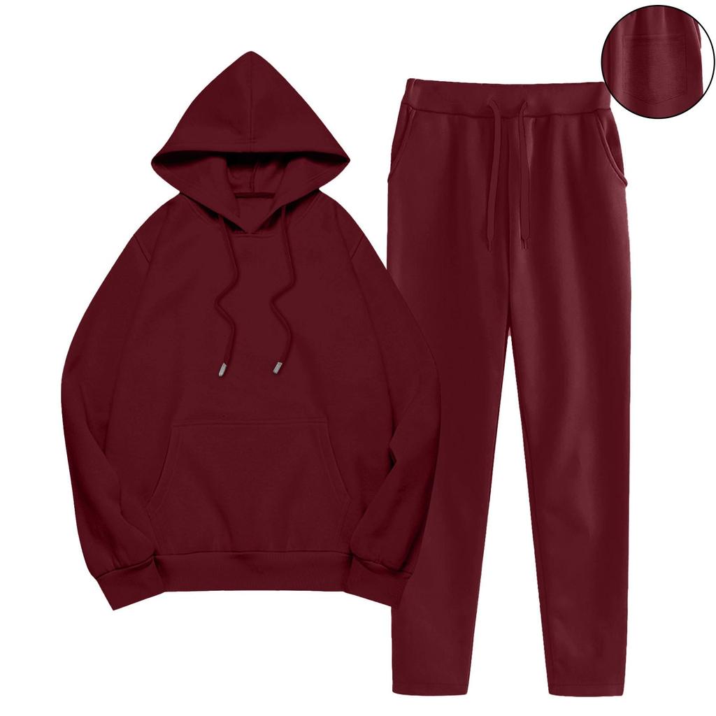 Women's Fashionable Loose Pocket Long Sleeved Sweatshirt Long Pants Two-Piece Set