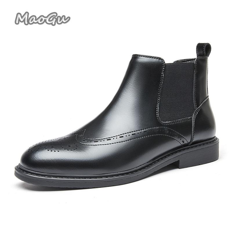 Fashion British Style Chelsea Boots for Man Business High Top Leather Short Boots Zapatos De Hombre Casual Spring Autumn Botas Masculino