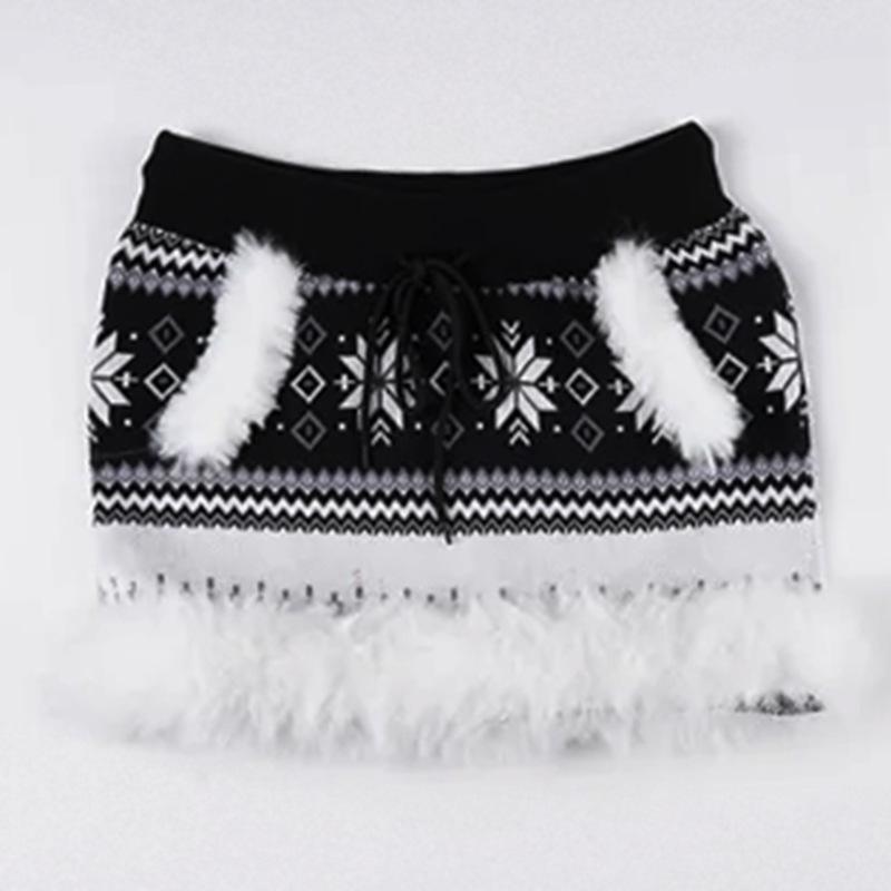 Fair Isle Snowflake Pattern Low-Waist Color Block Mini Skirt