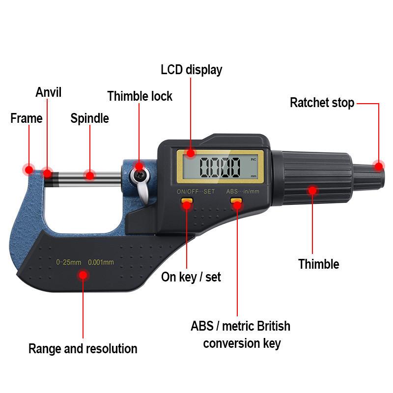 0-25mm Outside Micrometer High Precision 0.001 Electronic Digital Display Micrometer Portable Caliper Measuring Tool