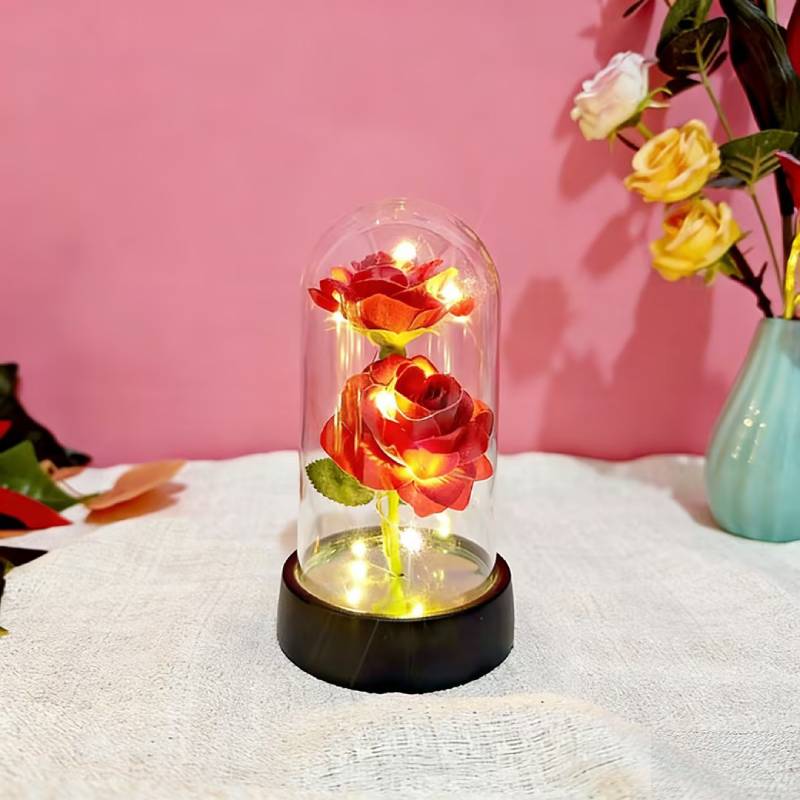 Acrylic Transparent Cover LED Eternal Flower Luminous Bear Rose Ornament Valentine's Day Christmas Gifts Light Up Party Supply