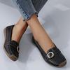 Ladies' Breathable White One Foot Loafers - Gold Buckle, Lightweight Casual Summer Shoes, Comfortable Daily Wear, Fashionable and Durable
