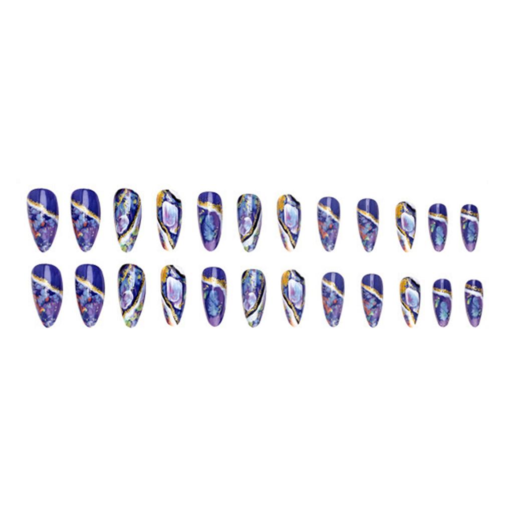 Blue Fake Nails with Colorful Decor Charming Comfortable To Wear Manicure Nails for Women and Girl Nail Salon