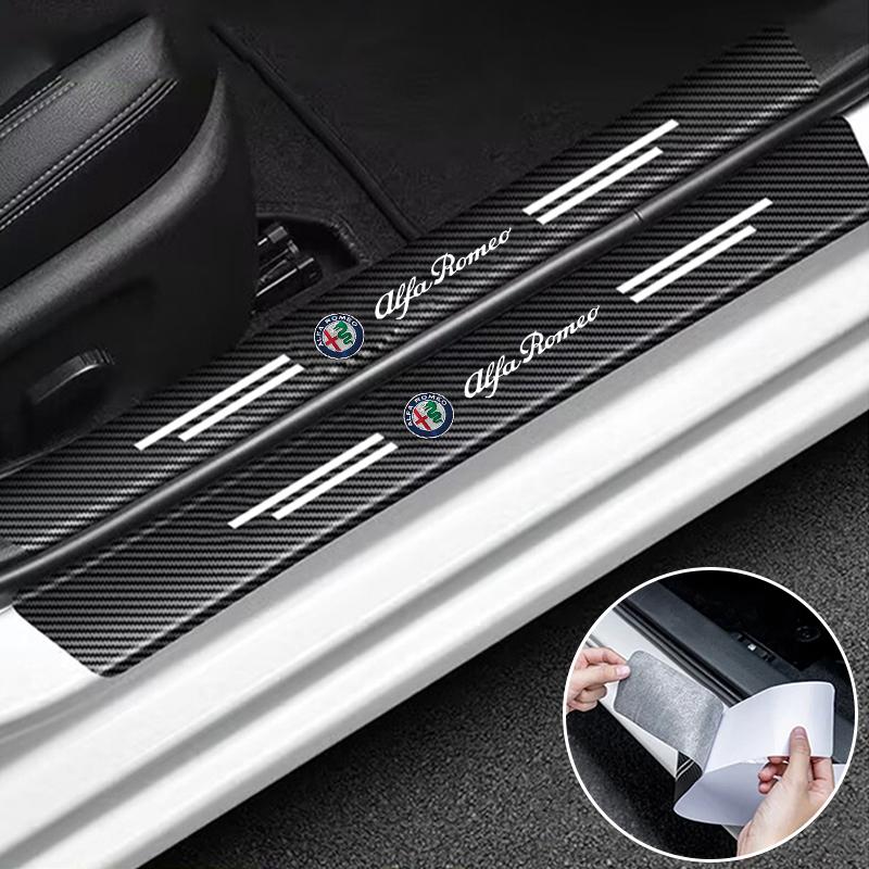 Car Stickers For Alfa Romeo Car Door Sill Carbon Fiber Sticker Auto Protector Strip Waterproof For Alfa Romeo 4C 159 166 Spider