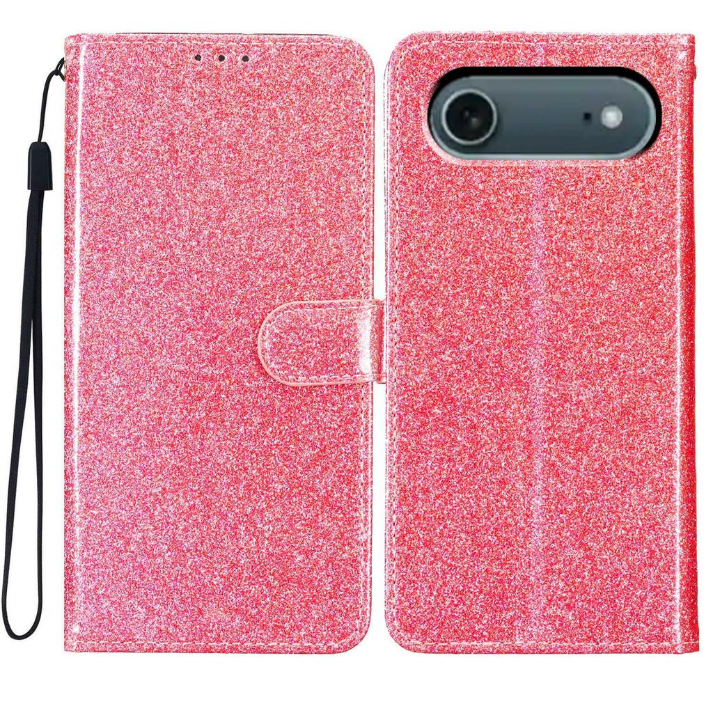 For iPhone 17 Air Wallet Case Glitter Anti-Scratch Leather Stand Phone Cover with Strap