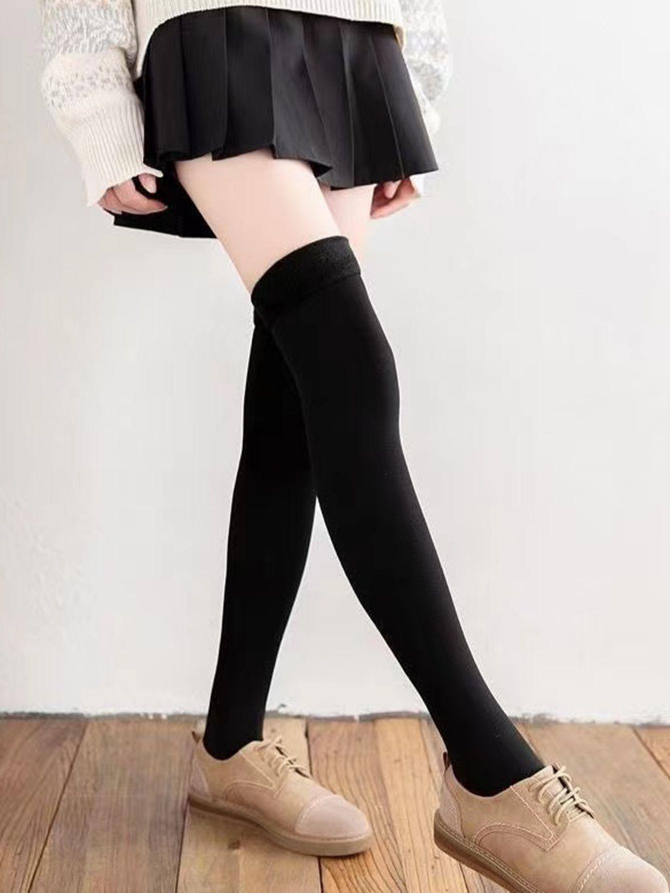 

1 пара хлопковых плотных черно-белых полосатых гольфов до колена в студенческом стиле для девочек JK One Size чёрный