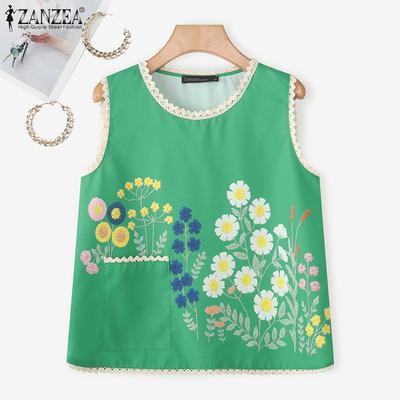 Women Casual Round Neck Summer Sleeveless Print Vest Tops