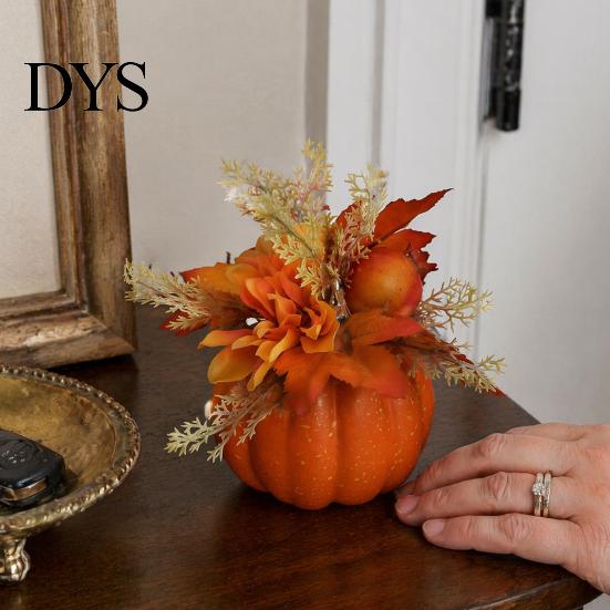 Realistic Artificial Pumpkins Fall Pumpkin Table Ornament, Foam with Flower, Maple Eye-catching Accents Leaves, Berry for Autumn Harvest Thanksgiving
