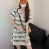 Women's Striped Summer Polo Dress - Loose Knit Bell-Sleeve Design