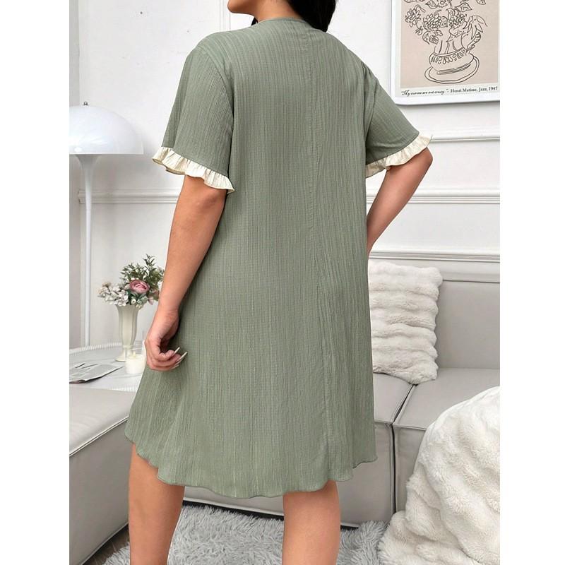 Womens V-Neck Cardigan Dress Pajamas Loose Plus Size Loungewear