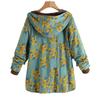 Kvinners vintervarme yttertøy med blomstertrykk Hettelommer Vintage oversize kåper